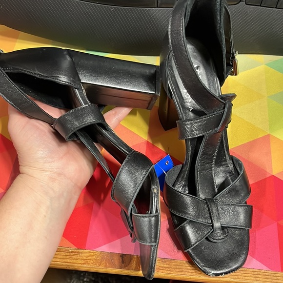 Adele Altman Roma Tall Block Heels with Ankle Straps Real Leather Made in Italy - Picture 3 of 7